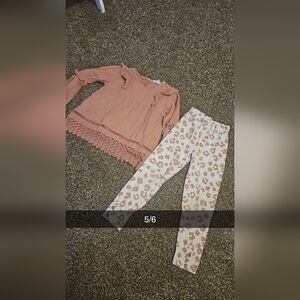 Mauve Ruffle Top with Pink Leopard Print Leggings